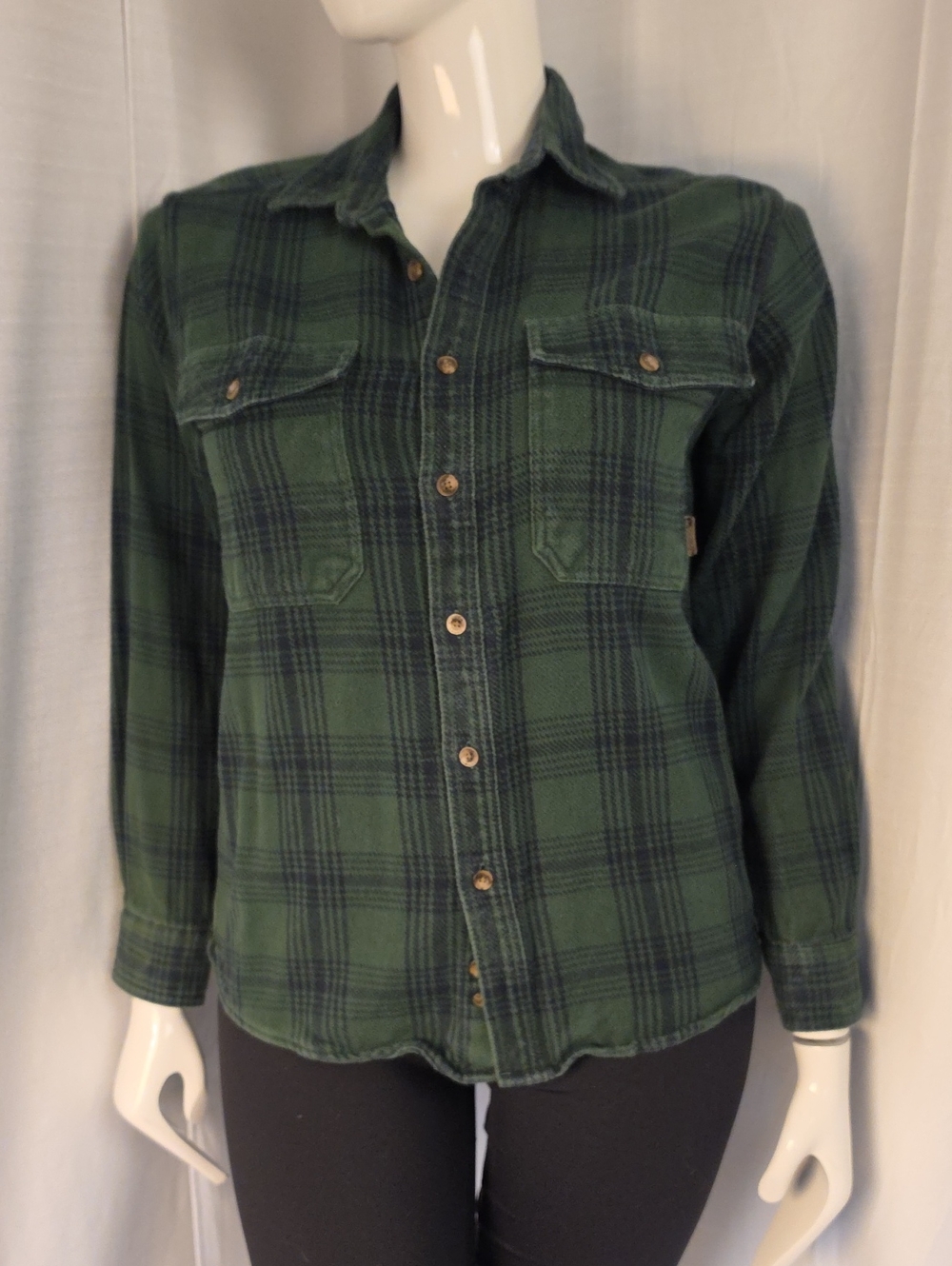 Gander Mountain Guide Series Green & Navy Flannel Plaid Shirt Jacket Size Small